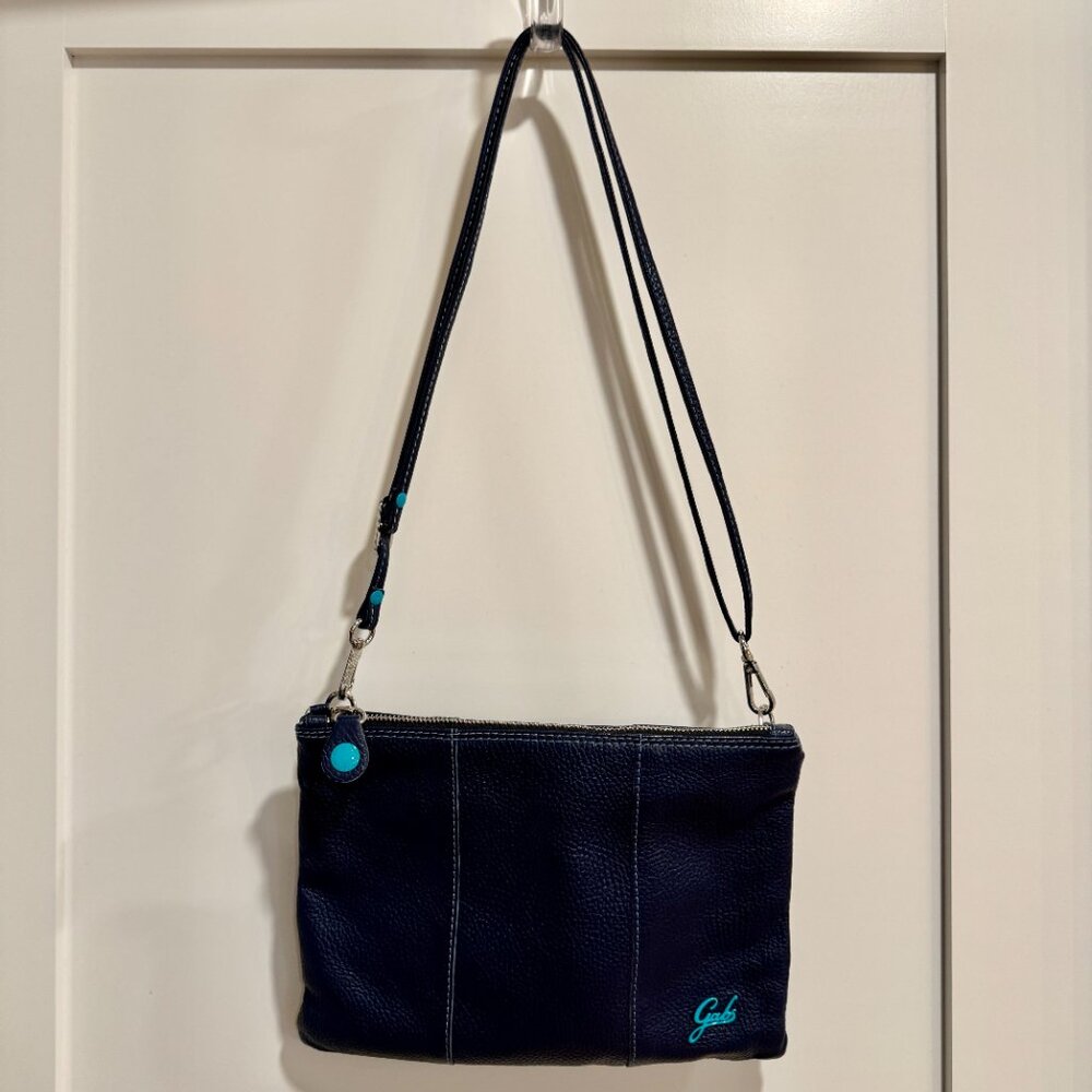 Navy blue Italian leather crossbody purse with two adjustable straps